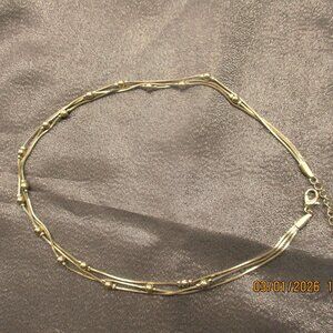 Vintage 3 Strand 15" Necklace Gold tone 1980s New